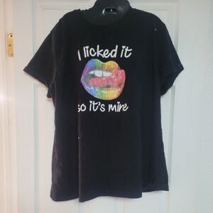 SHEIN Black Tee with Colorful Lip Design